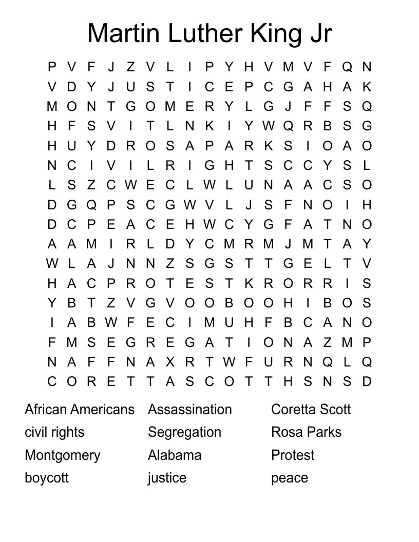 Martin Luther King Jr Word Search