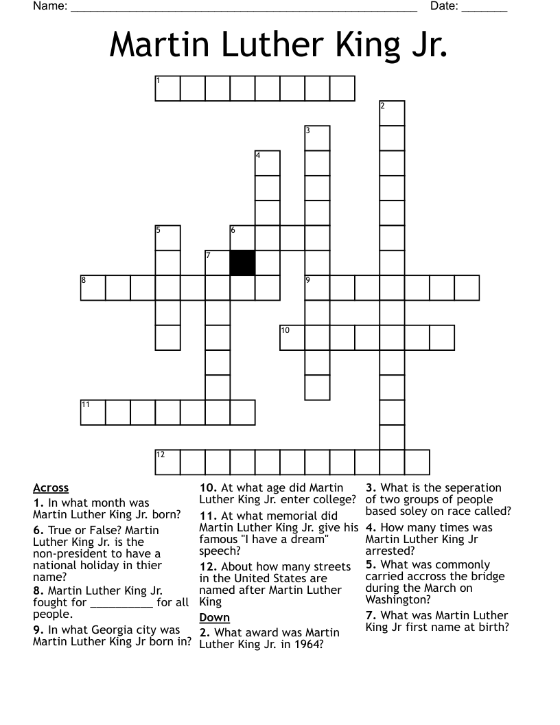 Martin Luther King Jr. Crossword