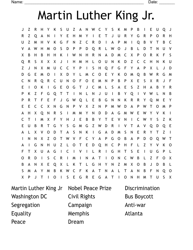 Martin Luther King Jr. Word Search