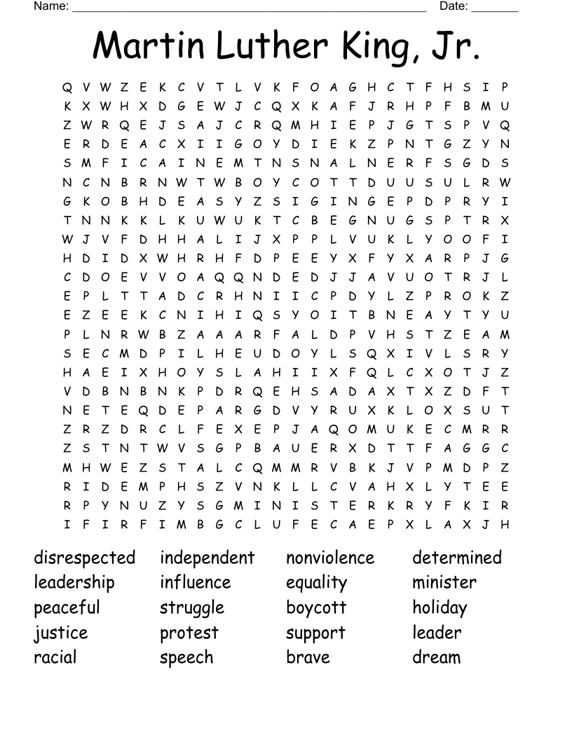 Martin Luther King, Jr. Word Search