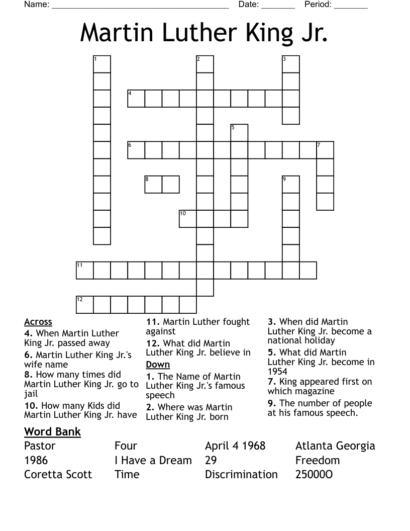 Martin Luther King Jr. Crossword