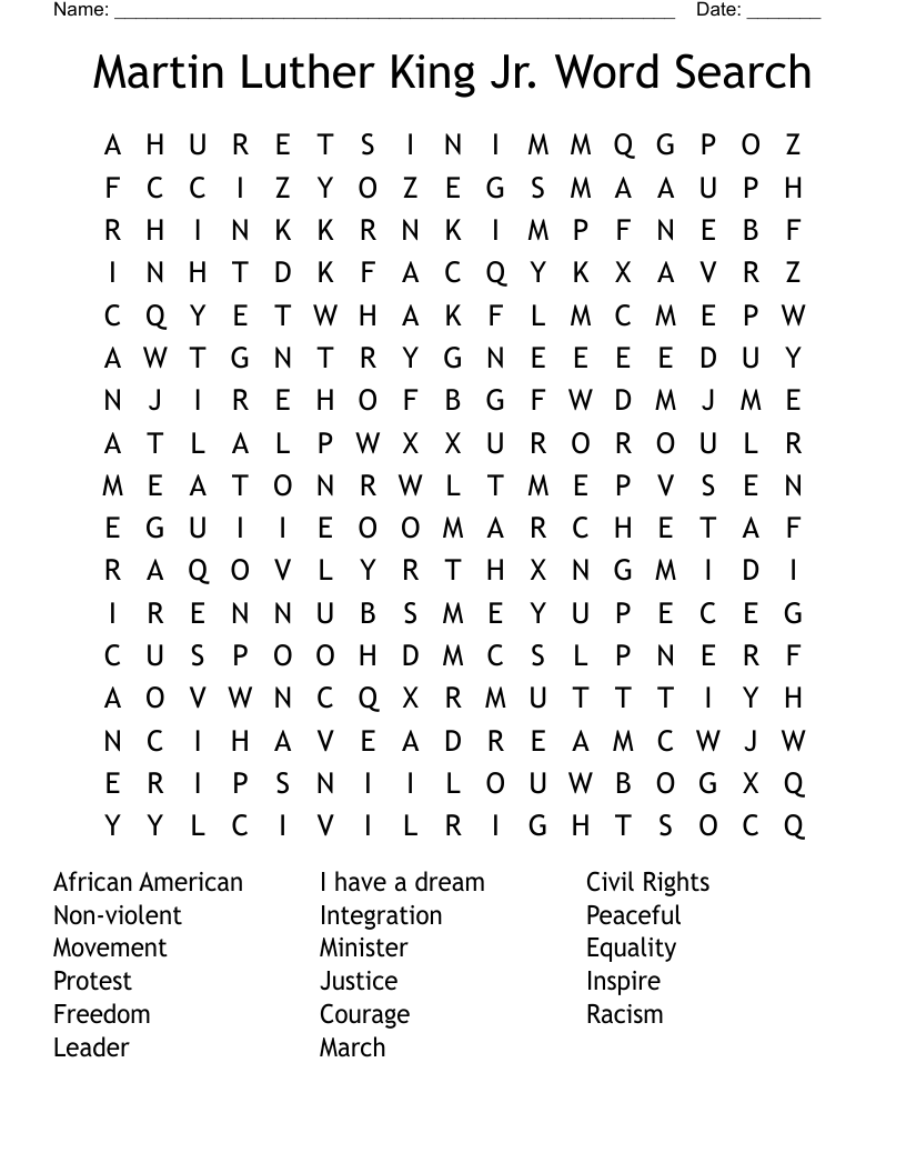 Martin Luther King Jr. Word Search