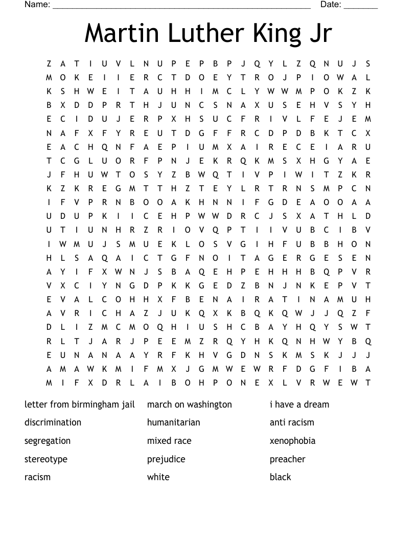 Martin Luther King Jr  Word Search