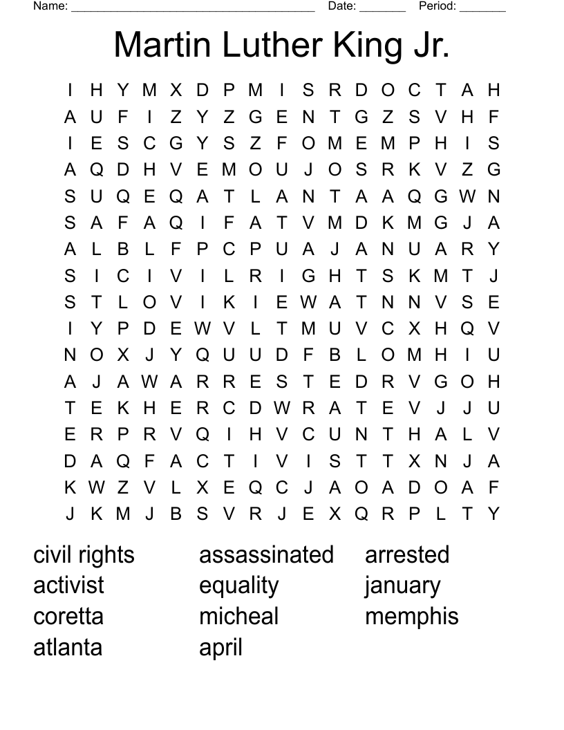 Martin Luther King Jr.  Word Search