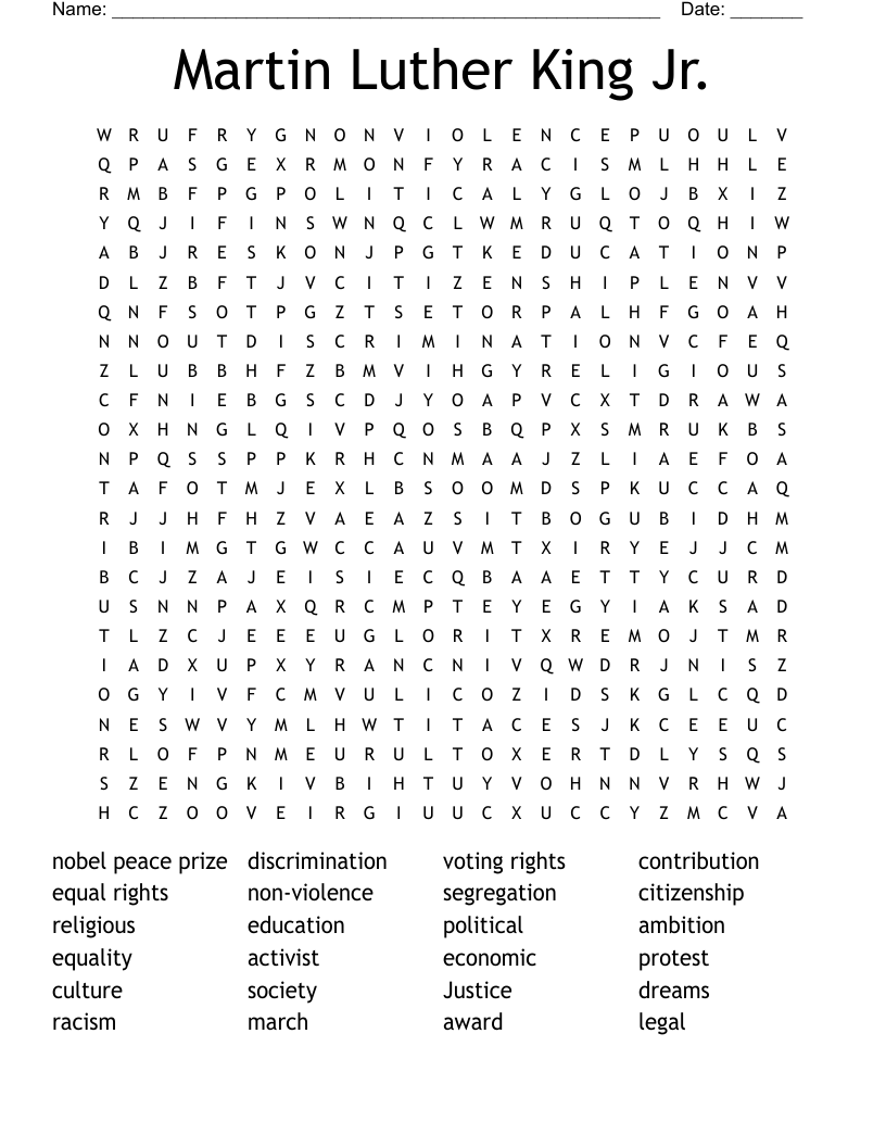Martin Luther King Jr.  Word Search