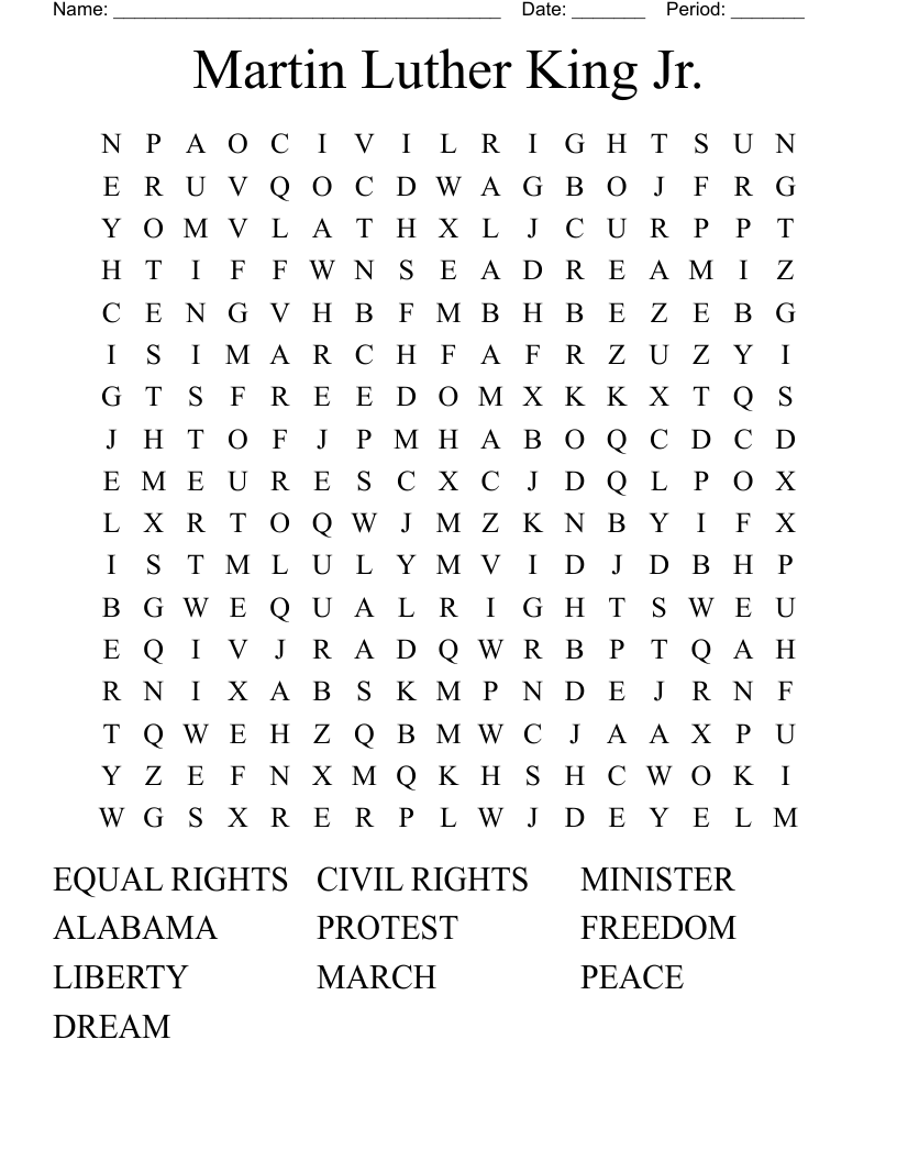 Martin Luther King Jr.  Word Search
