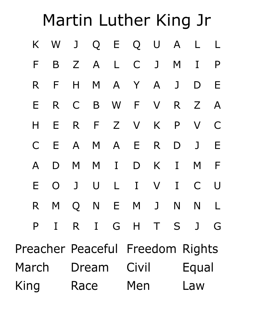 Martin Luther King Jr  Word Search