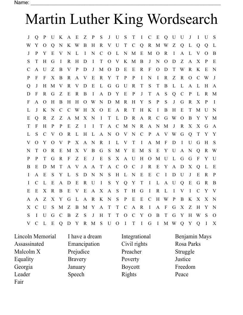 Martin Luther King Wordsearch