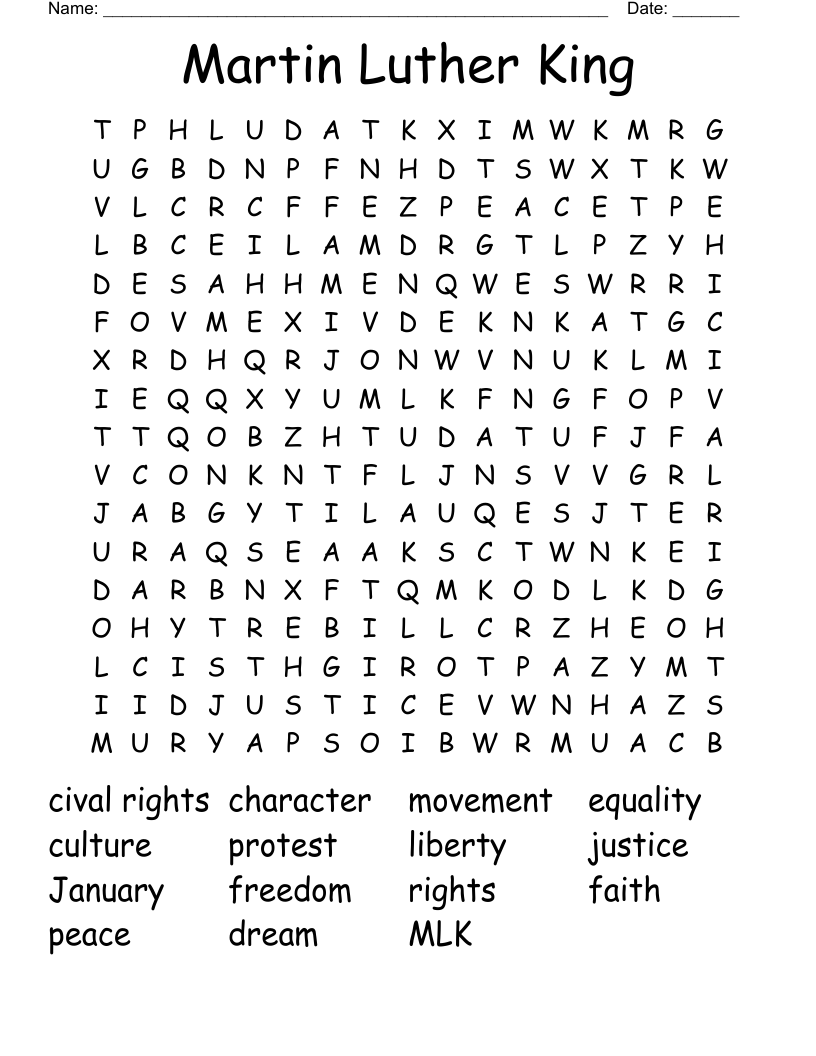 Martin Luther King  Word Search