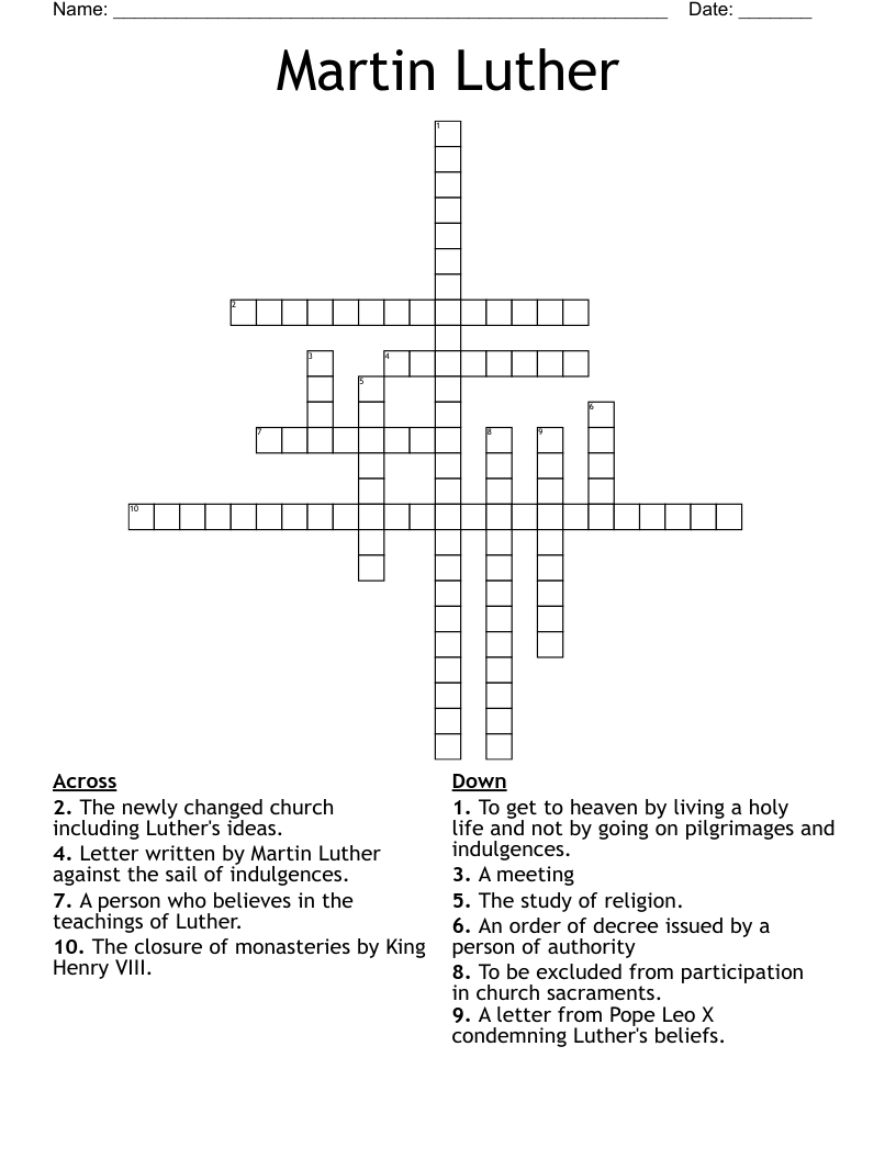 Martin Luther  Crossword