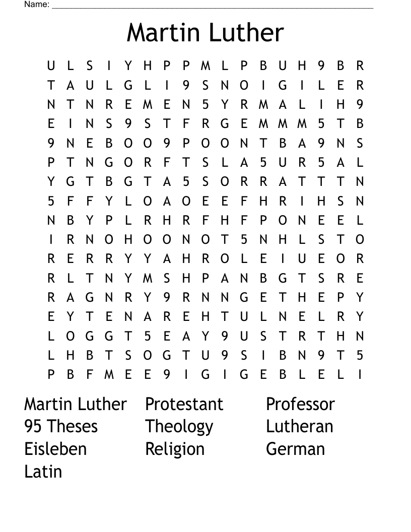 Martin Luther  Word Search