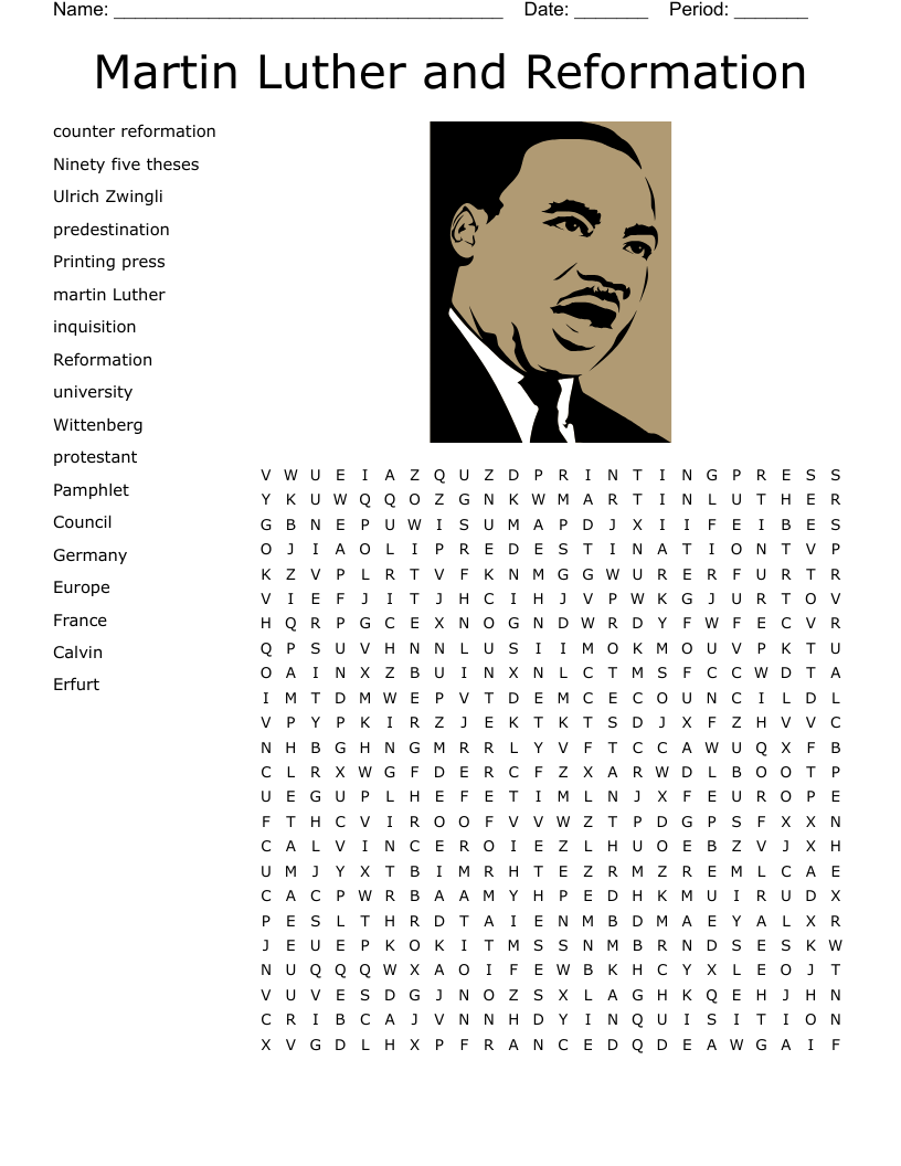 Martin Luther and Reformation Word Search