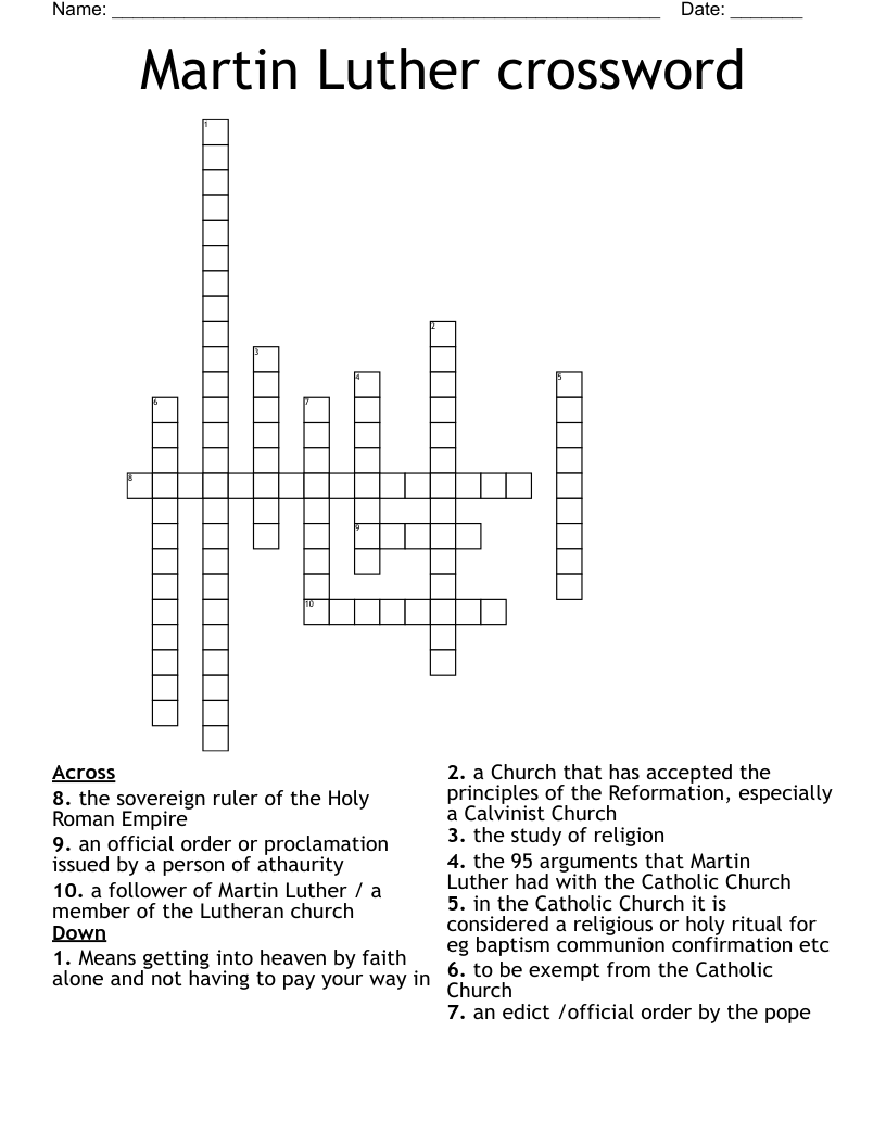 Martin Luther crossword 
