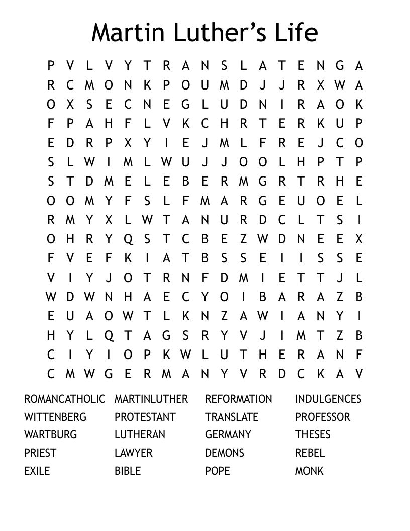 Martin Luther’s Life Word Search
