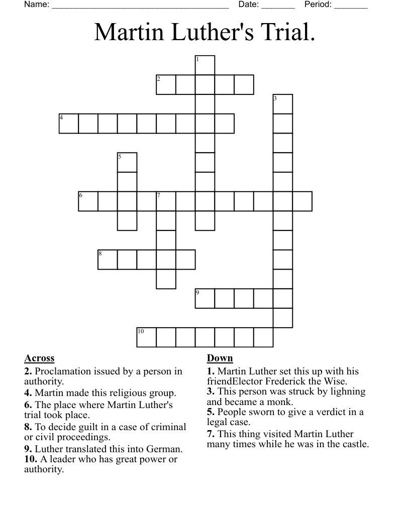 Martin Luther's Trial. Crossword