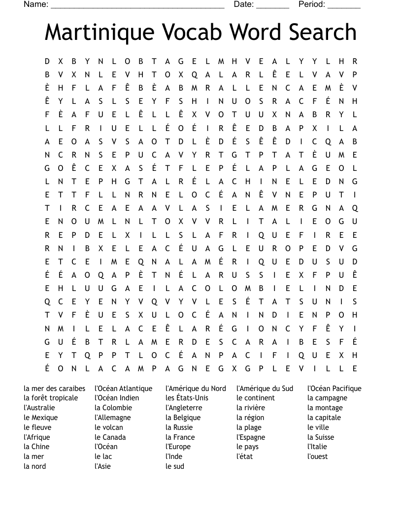 Martinique Vocab Word Search 