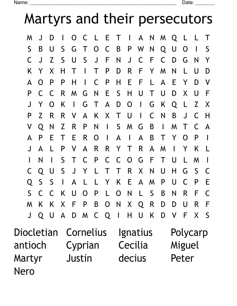 Martyrs and their persecutors Word Search