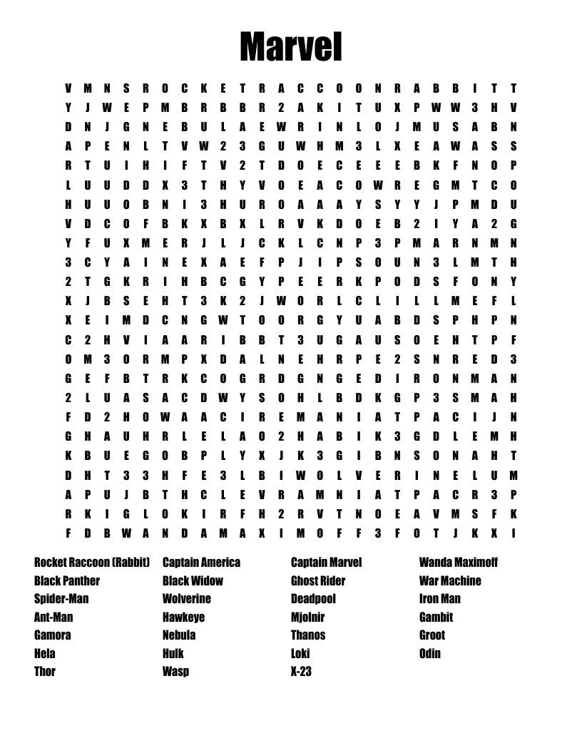 Marvel Word Search