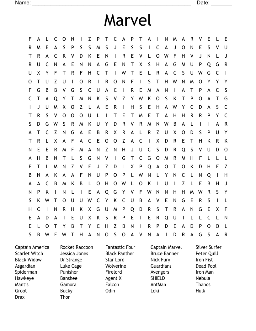 Marvel Word Search