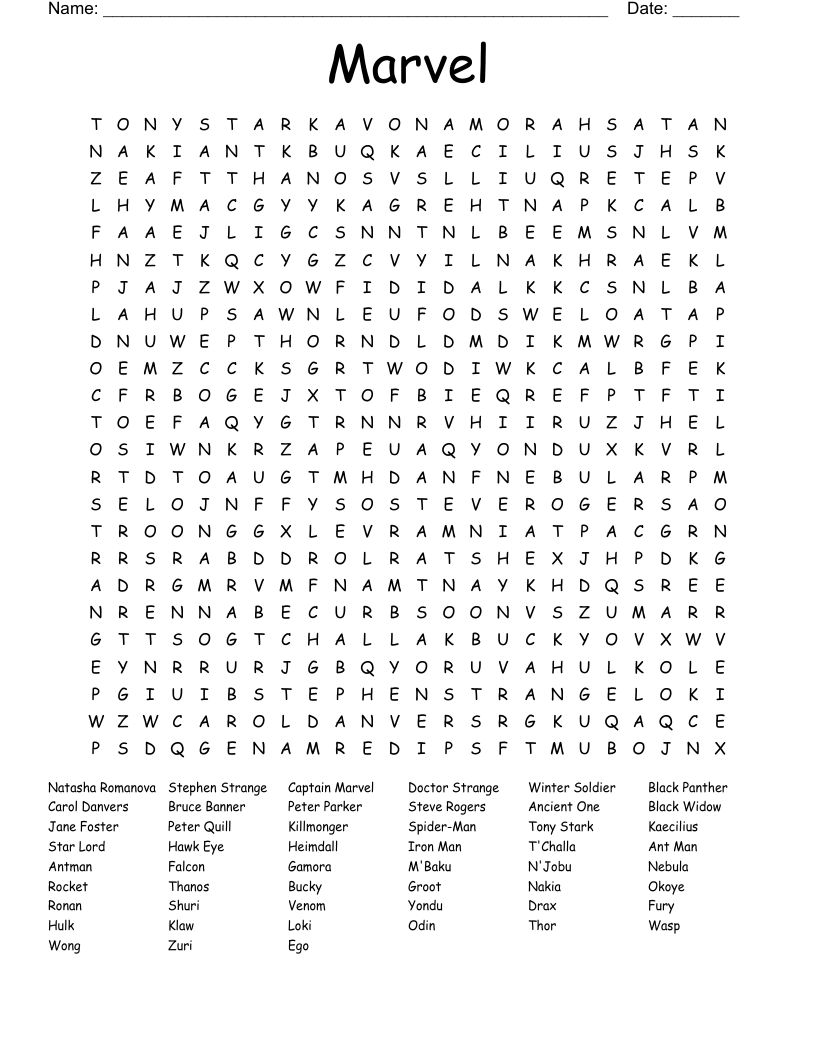 Marvel Word Search