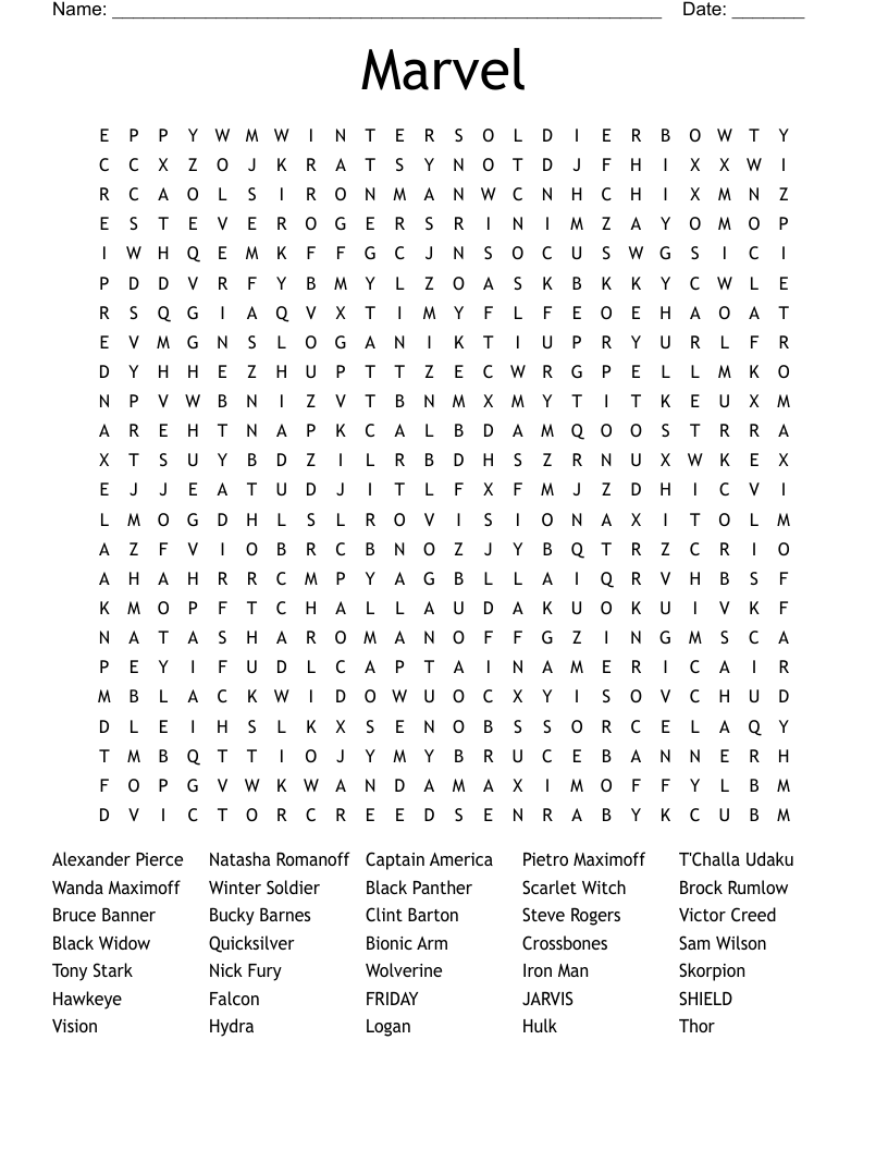 Marvel Word Search