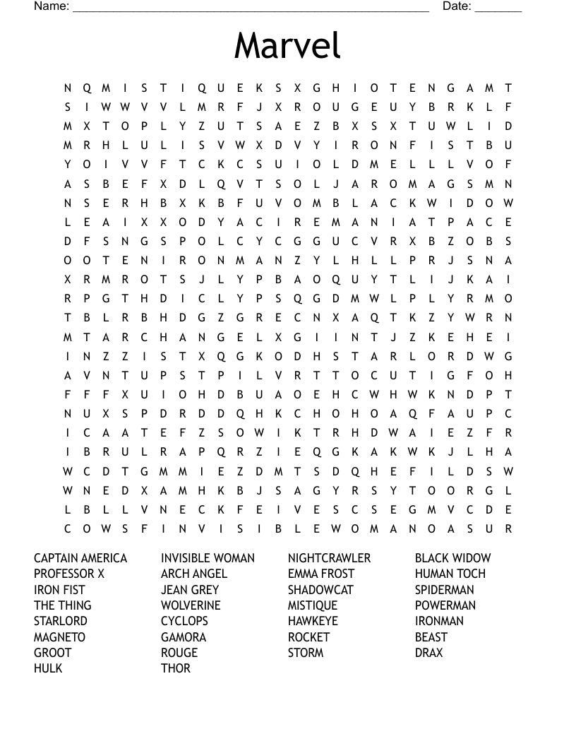 Marvel Word Search