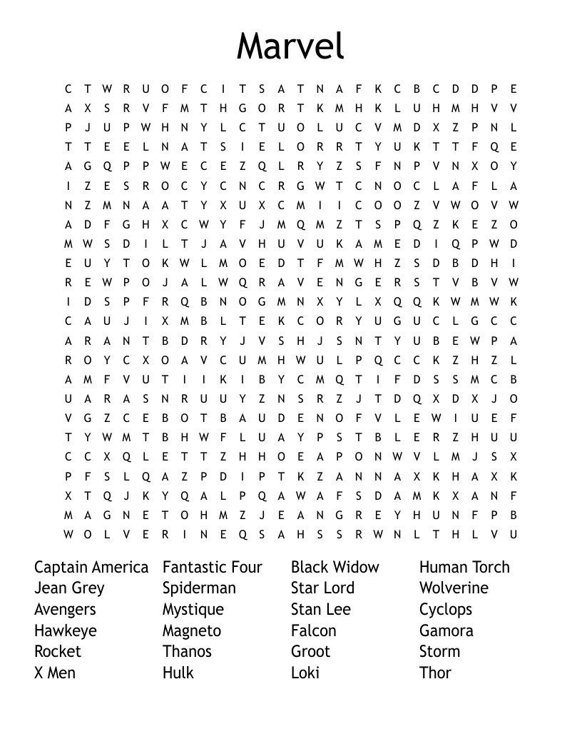 Marvel Word Search