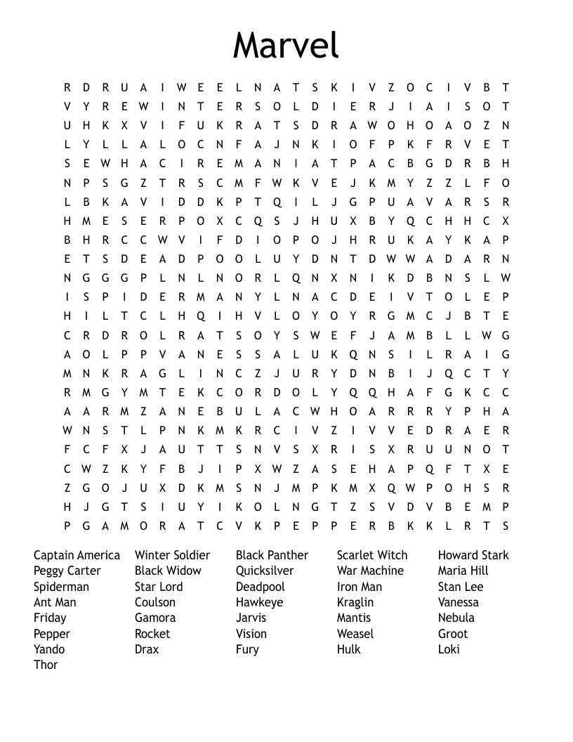 Marvel Word Search