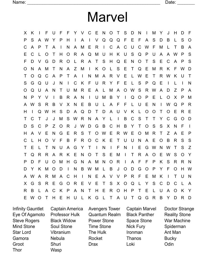 Marvel Word Search