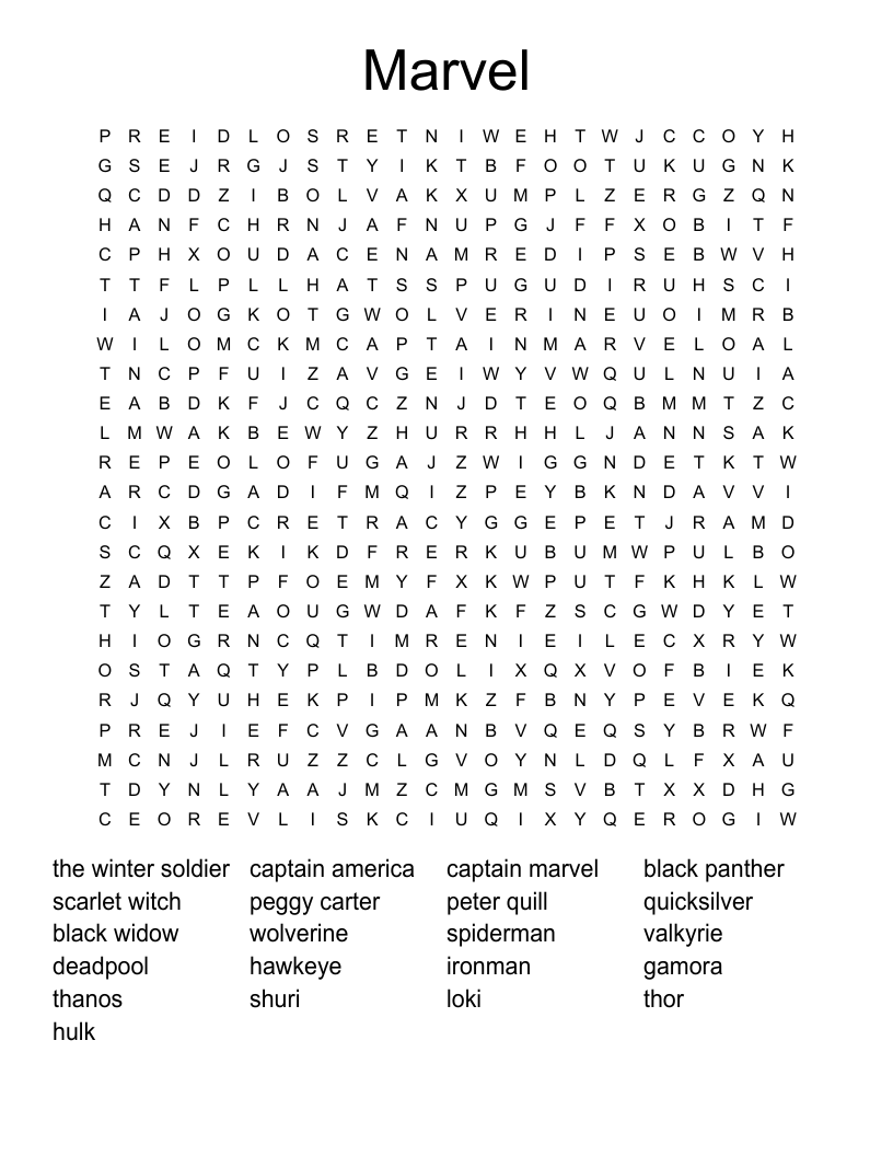 Marvel Word Search