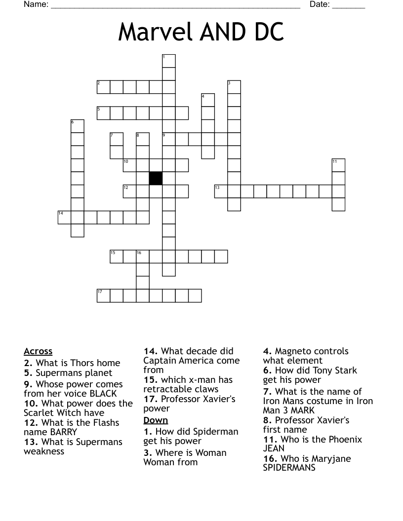 Marvel AND DC Crossword