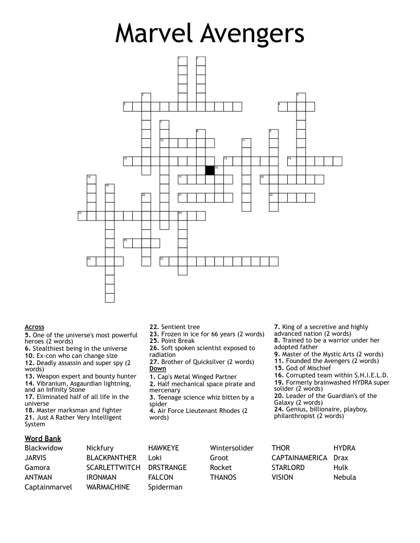 Marvel Avengers Crossword