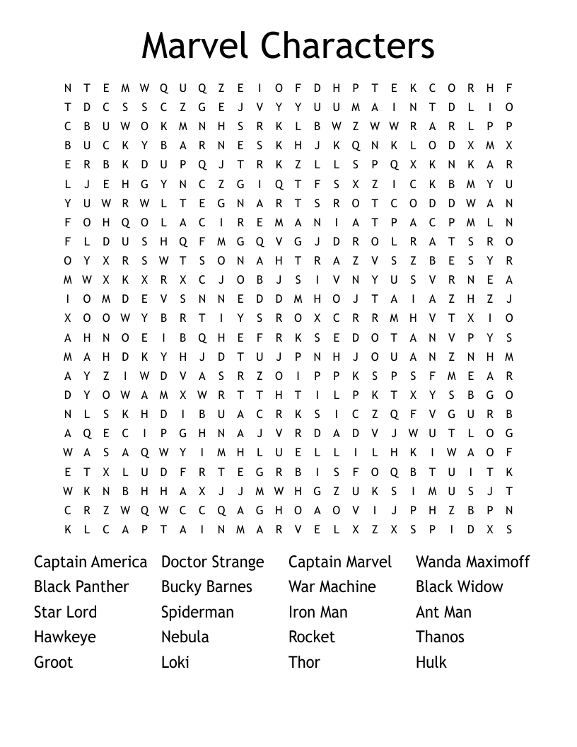 Marvel Characters Word Search