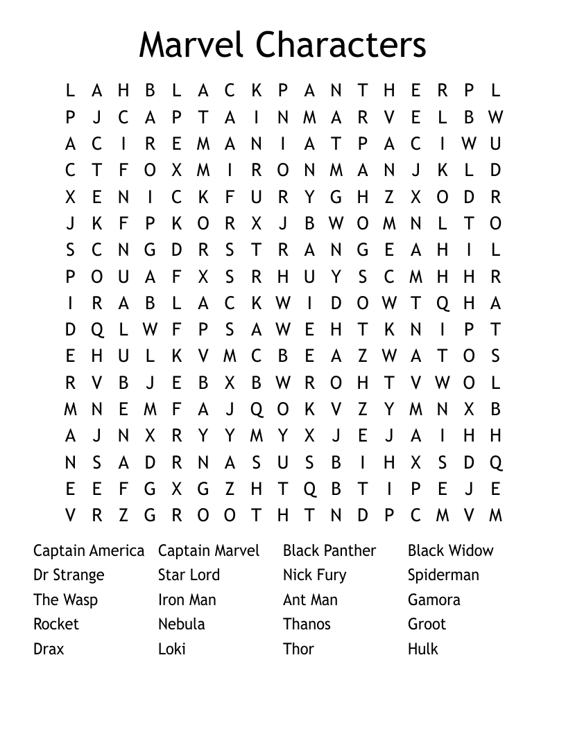 Marvel Characters Word Search