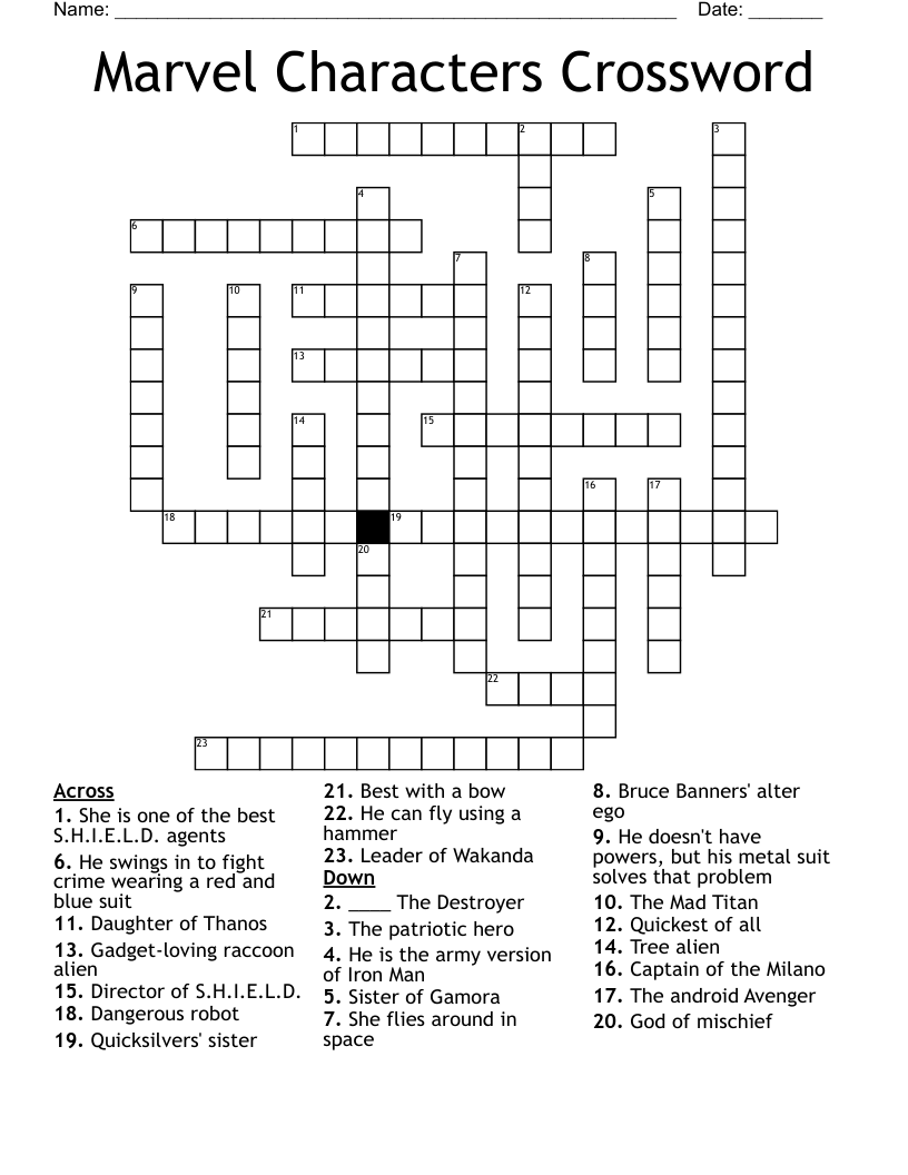 Marvel Characters Crossword