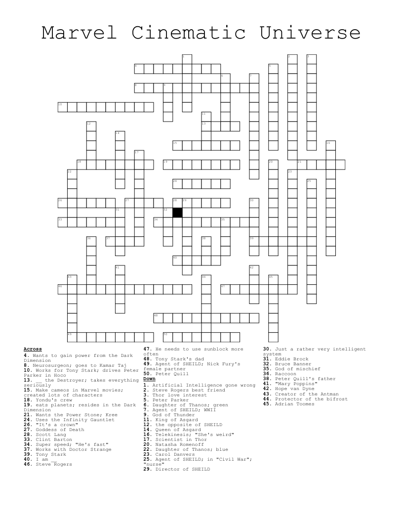 Marvel Cinematic Universe Crossword