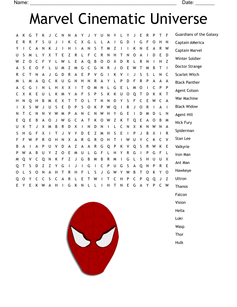 Marvel Cinematic Universe Word Search