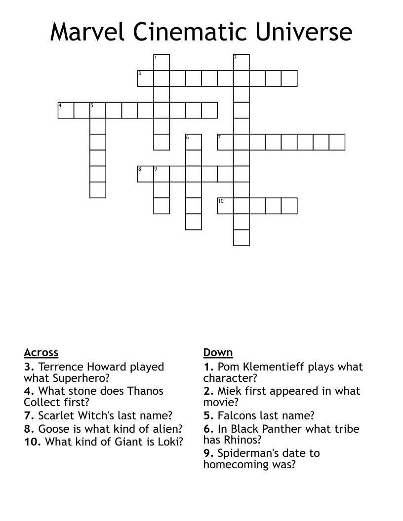 Marvel Cinematic Universe Crossword