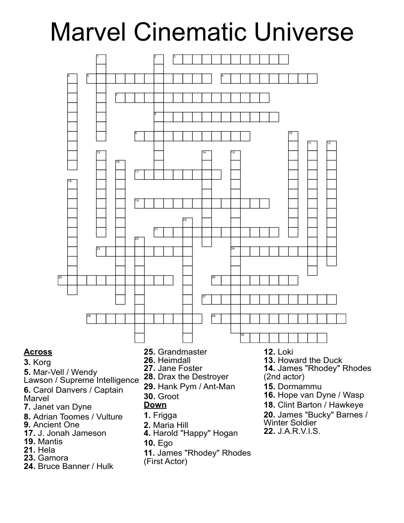 Marvel Cinematic Universe Crossword