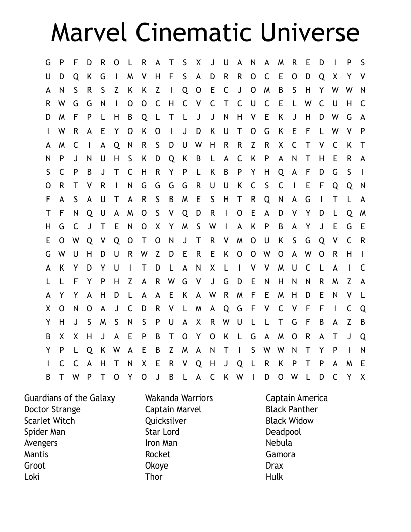 Marvel Cinematic Universe  Word Search