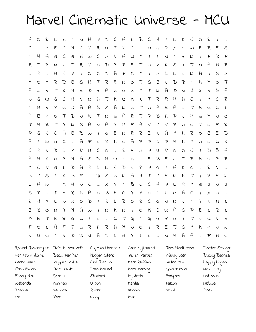 Marvel Cinematic Universe - MCU Word Search