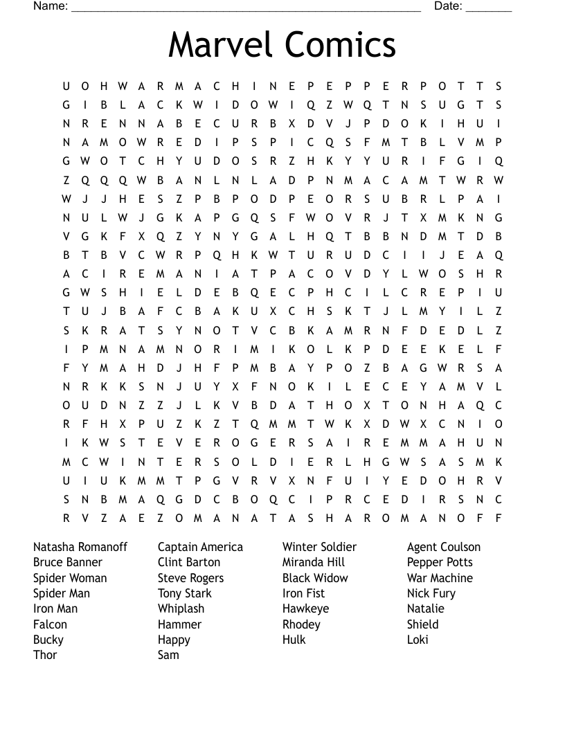 Marvel Comics Word Search