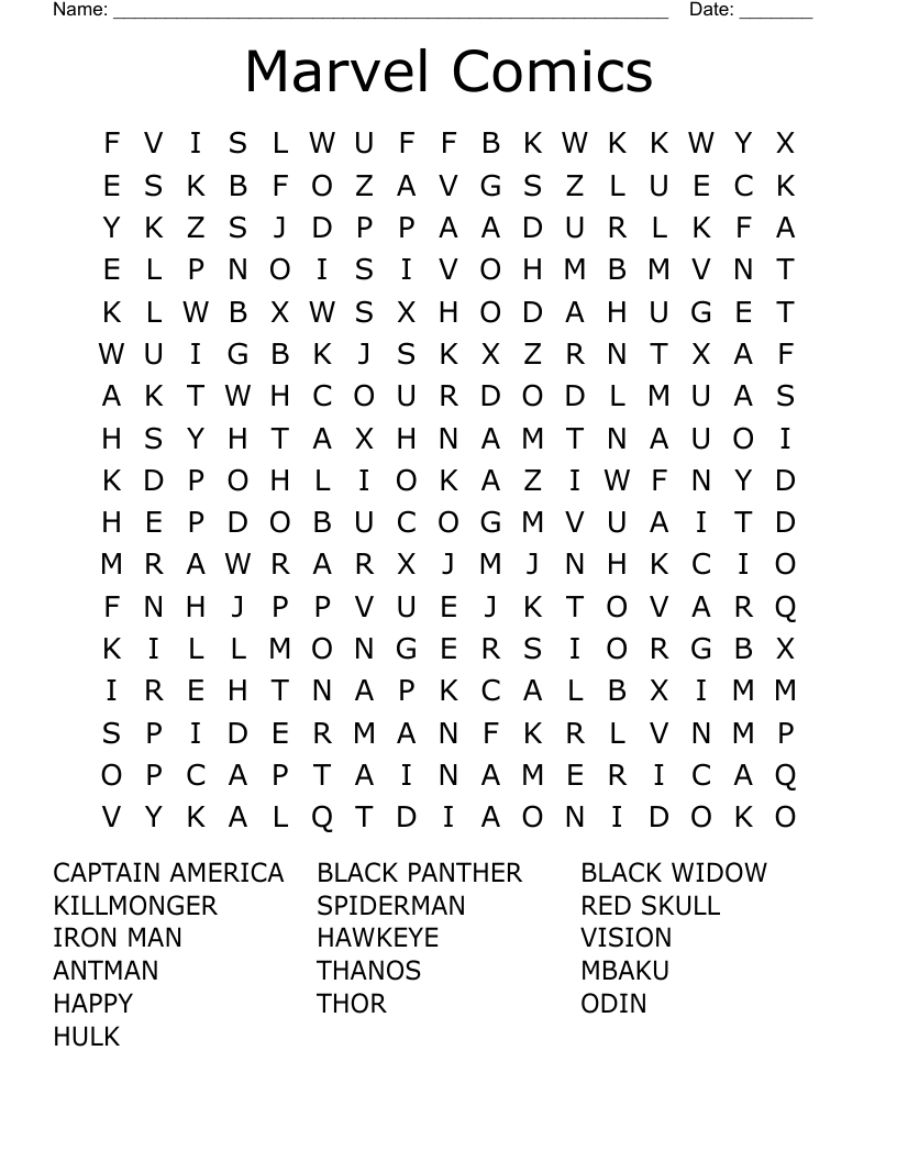 Marvel Comics Word Search
