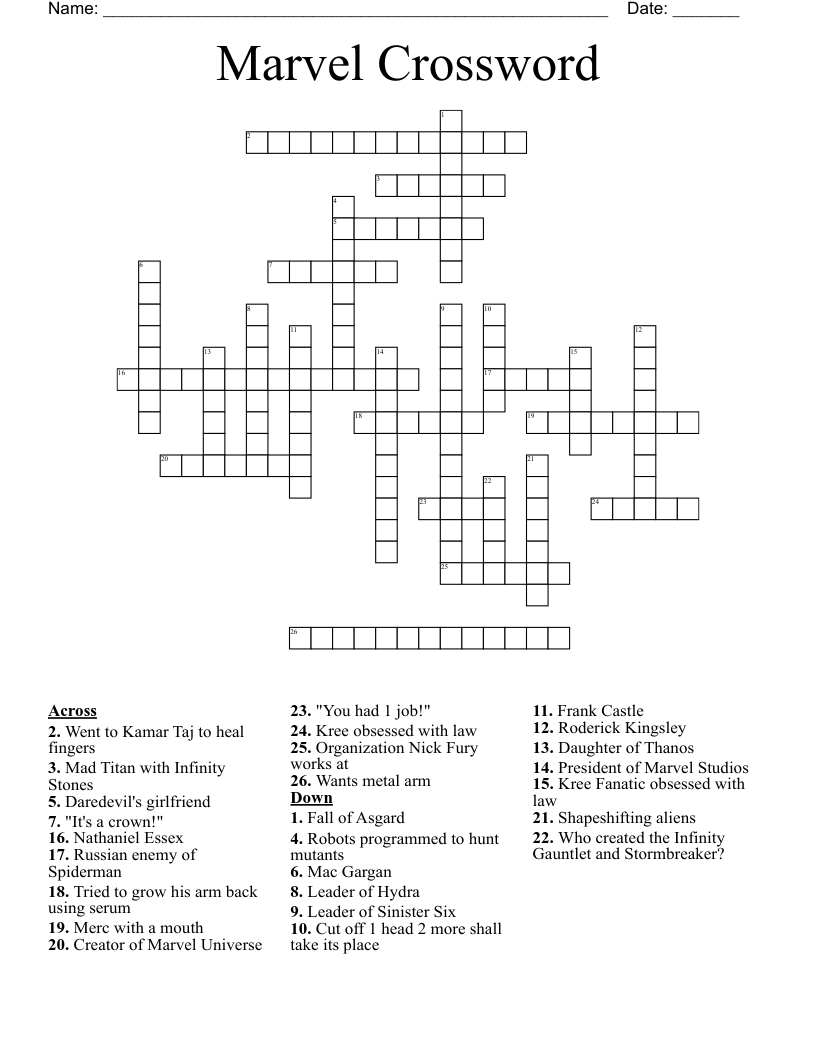 Marvel Crossword