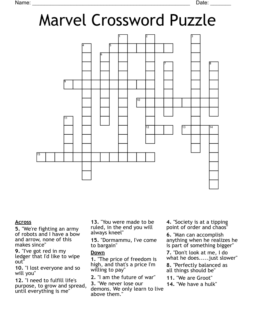 Marvel Crossword Puzzle