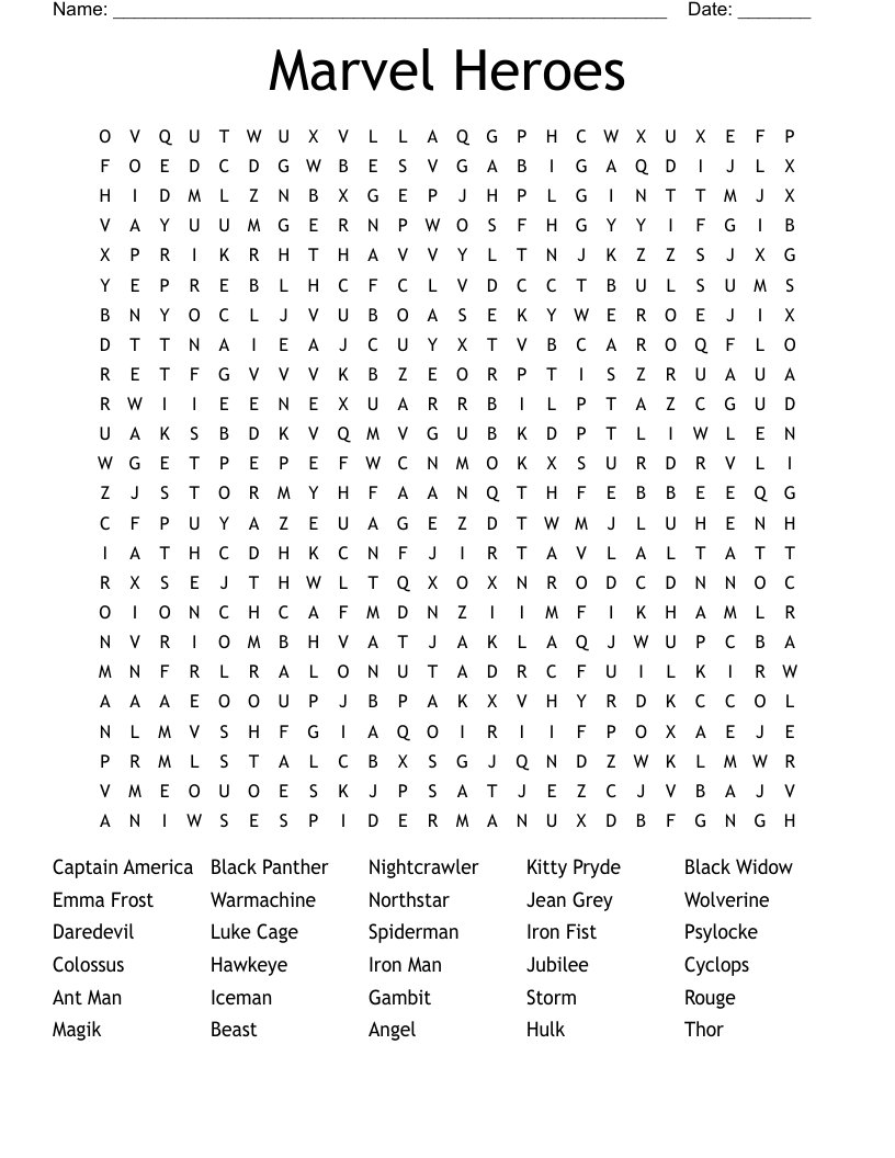 Marvel Heroes Word Search