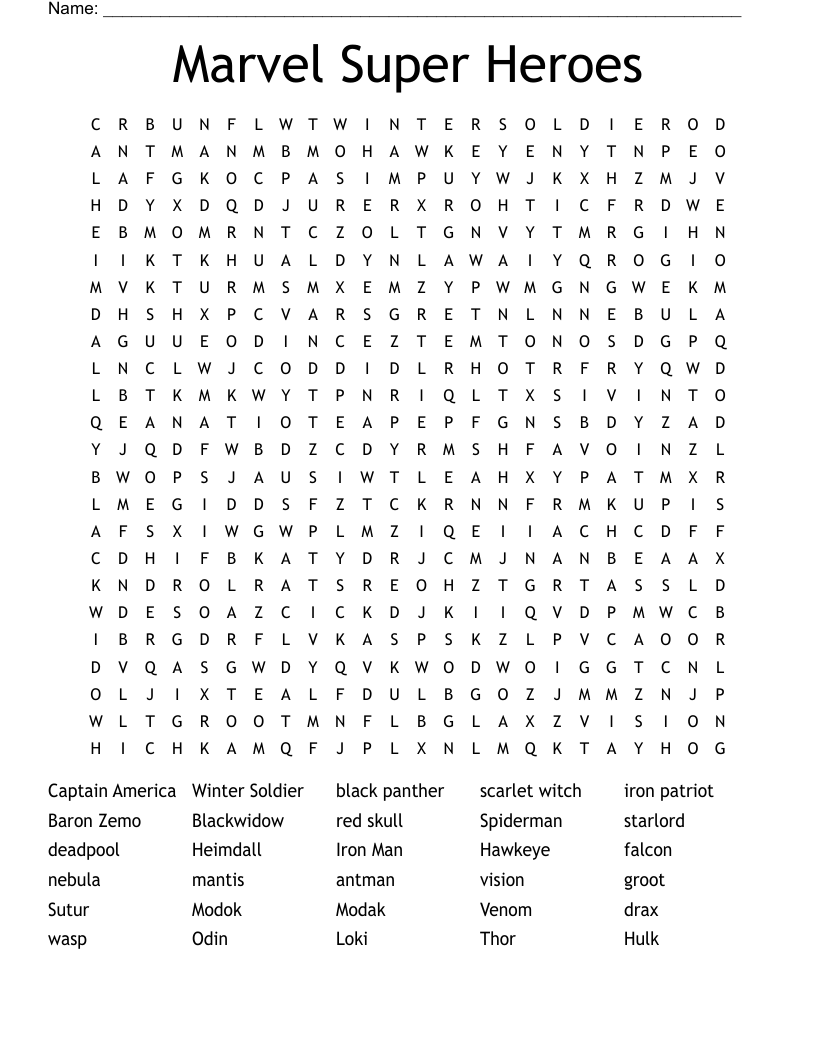Marvel Super Heroes Word Search