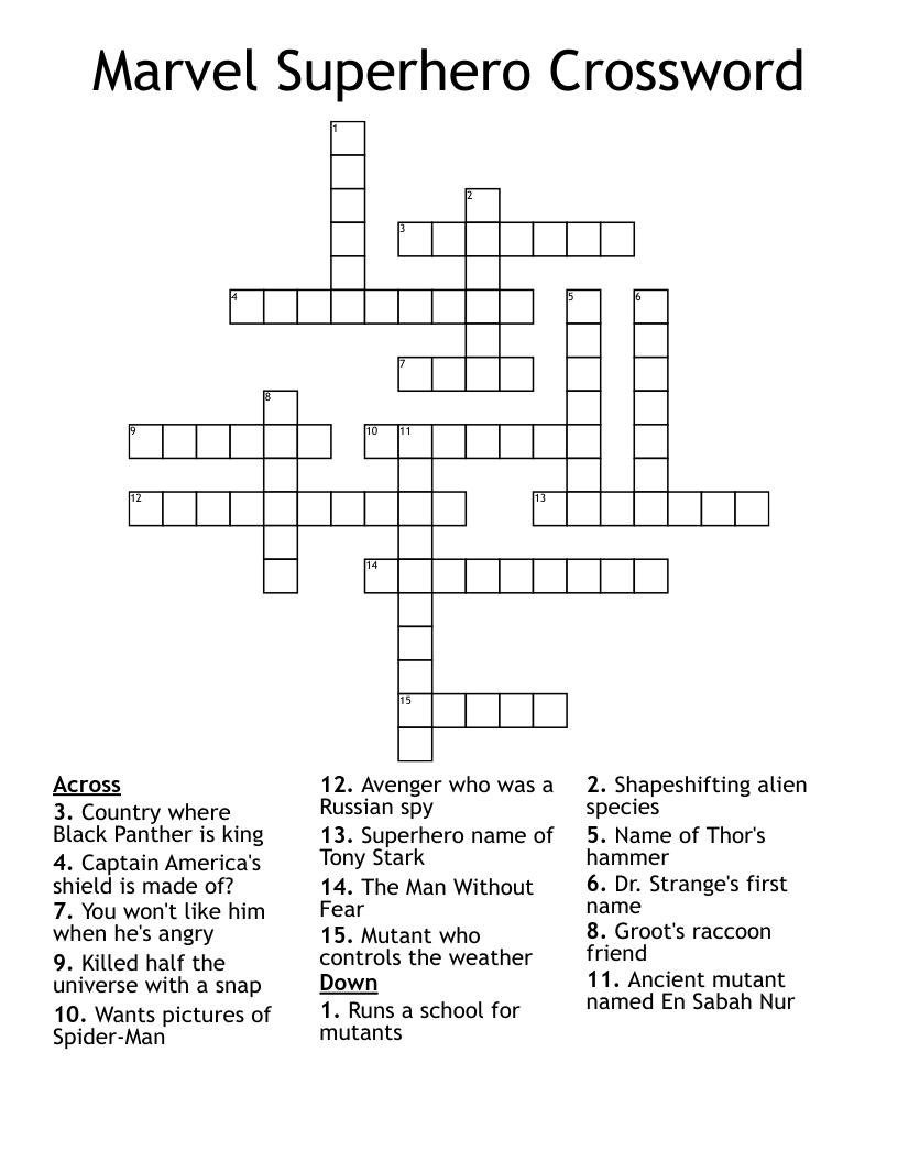 Marvel Superhero Crossword
