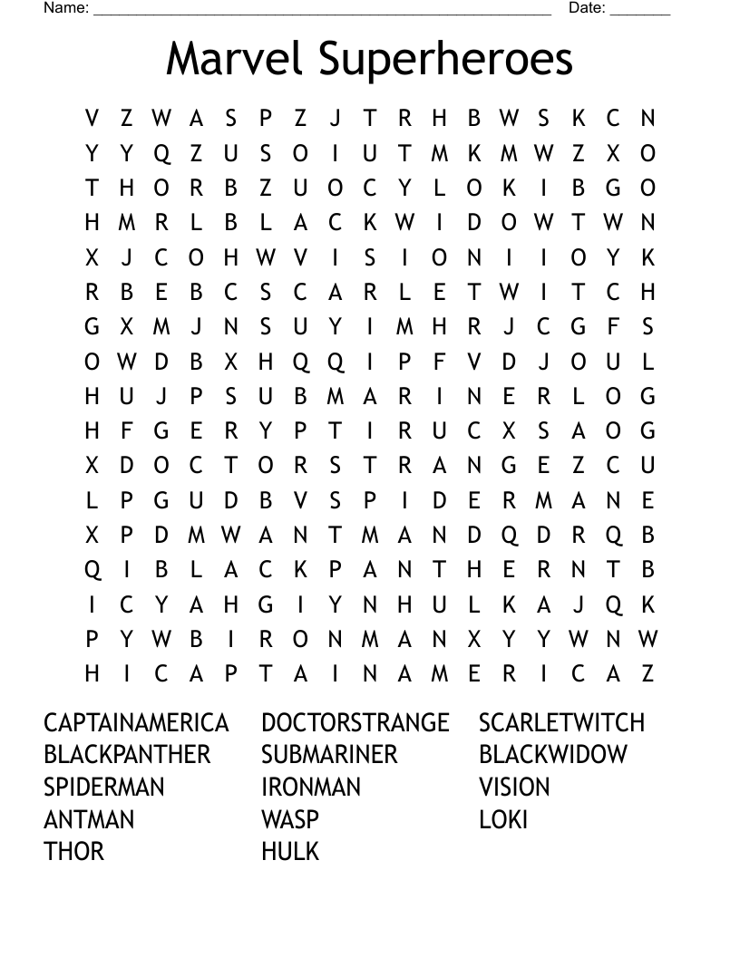 Marvel Superheroes Word Search