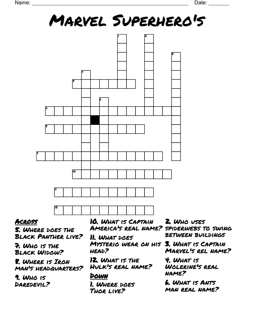 Marvel Superhero's Crossword